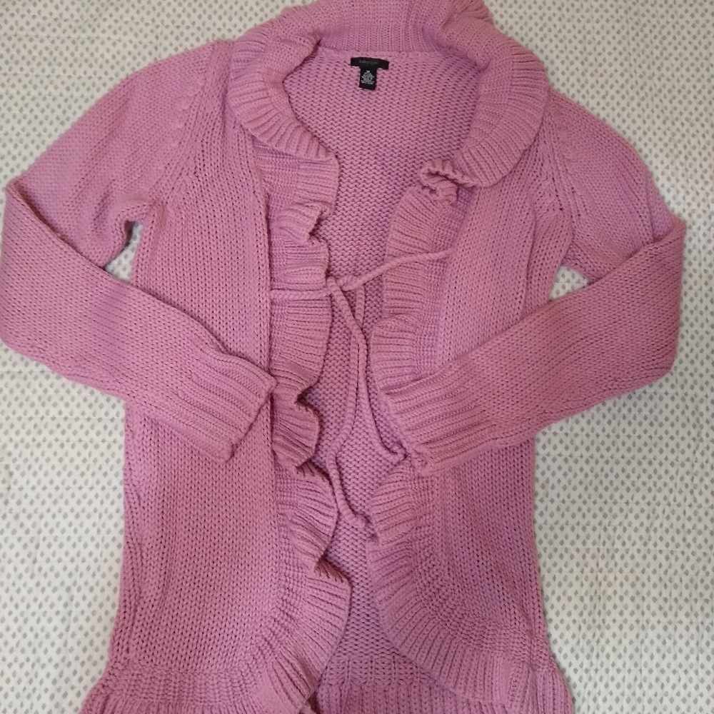 Baby Style Rose Pink Semi Open Sweater Cardigan Drawstring Wool Blend Medium